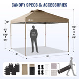 CROWN SHADES 10x10 Pop up Canopy Tent, Pop Up Gazebo with Mosquito Netting, 4 Ropes, 8 Stakes, 4 Sandbags, Wheeled Storage Bag, 10x10 Outdoor Canopy for Patio, Yard (Beige) CROWN SHADES