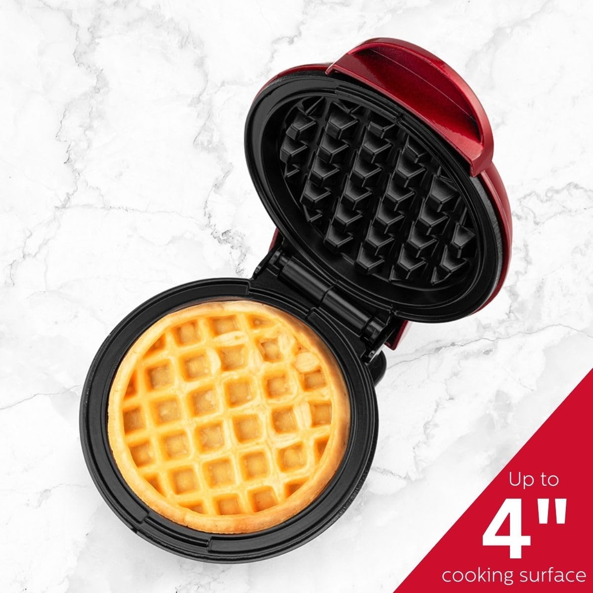 Holstein Housewares Personal Non-Stick Waffle Maker, Metallic Red - 4-inch Waffles in Minutes Holstein Housewares
