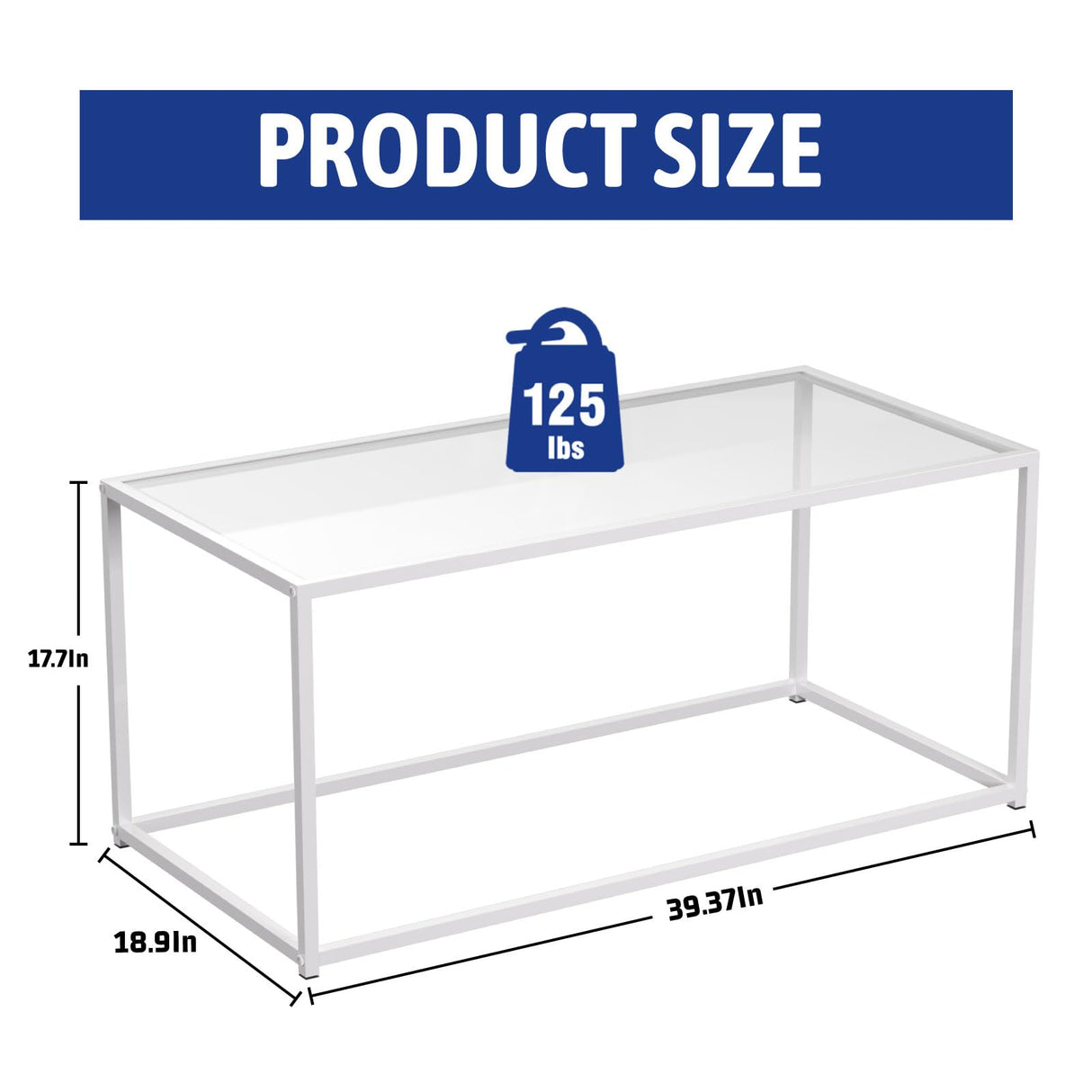 Coffee Table Glass Center Table,Modern Minimalist Coffee Table for Living Room,Tempered Glass-top with Sturdy Metal Frame, Easy Assembly,39.4 x 18.9 x 17.7 Inches,White Easy Paws