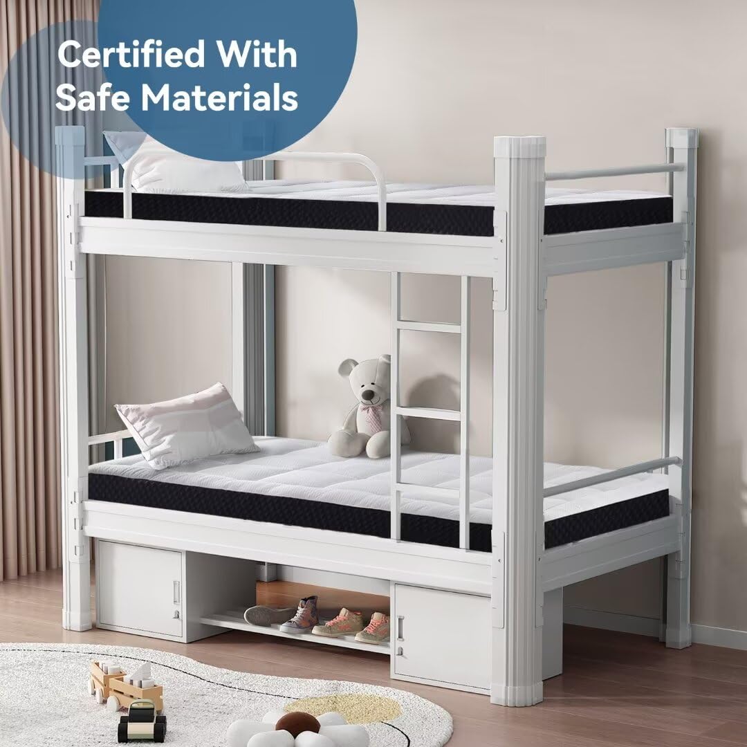 Topllen 6 Inch Twin Mattress for Kids Adults Loft Bed, Gel Memory Foam Mattress with Breathable Pillowtop for Cool Sleep and Pressure Relief,Fiberglass-Free,CertiPUR-US® Certified,Bed in a Box Topllen