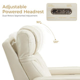 Power Recliner Sofa Set of 3 Pieces with Adjustable Headrest, Wireless Charger for Living Room, Electric Reclining Couch, Faux Leather 3 Seaters and Loveseat and Theater Chair with LED Lights, Beige Comfort Stretch