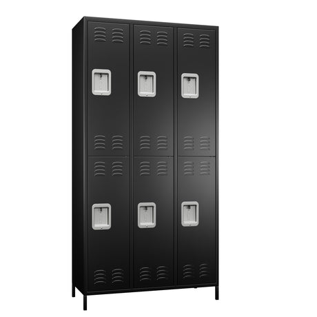 Aobabo Metal Storage Locker for Office Gym Bedroom Dormitory, 6 Doors Steel Storage Locker Cabinet for Employees, Industrial Storage Locker with 12 Hooks, Black (6 Door-Black), Assembly Required Aobabo