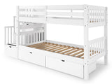 Bedz King Stairway Bunk Beds Twin over Twin with 3 Drawers in the Steps and 2 Under Bed Drawers, White Bedz King