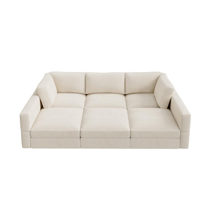 HONBAY Modular Sectional Sofa with Storage Corduroy Sectional Sleeper Sofa Modular Sectional Couches for Living Room,Beige