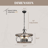 Dawn Whisper Farmhouse Chandelier, 20" Rustic Drum Chandelier Light Fixture Over Table, 5 Light Wood Chandeliers for dining room Dawn Whisper