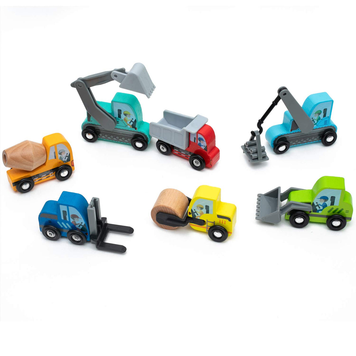 UMU Construction Toy Cars 7 PCS Wooden Kids Mini Vehicles for Toddlers, Compatible to Thomas Train Toys Railway and Major Brands, Best for 3 to 5 Year Old Boys and Girls UMU