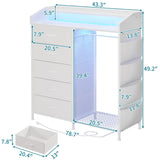 LUMTOK Modern 5 Dresser with LED Hanging Rack, Dresser with Clothes Rack, Hanger Rack, and Storage Drawers, Drawer Dressers with Coat Racks for Bedroom Living Room, Entryway, Closets (White) LUMTOK