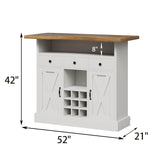 52 Inch Large Home Bar Unit with Foot Rail, 4-Tier Storage Bar Table with 3 Drawers, Farmhouse Wine Bar Cabinet with 9 Wine Rack & 2 Barn Doors, Home Bar Unit with Storage for Living Room, White 4ever2buy
