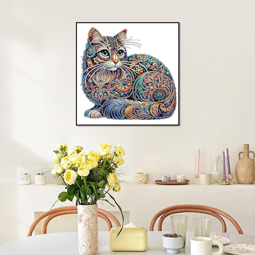 WSLWXSHM 5D Special Shape Diamond Art Kits for Beginners, Diamond Painting Kits for Adults Cat, Crystal Rhinestones Diamond Painting for Home Wall Decoration Gift 12×12inch/30×30cm, Animal WSLWXSHM