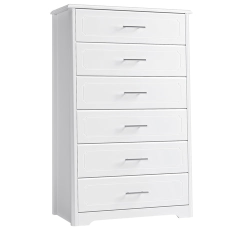 HITHOS Tall Dresser for Bedroom, White Dresser, Modern 6 Drawer Dresser for Closet, 31.5" Wide Wood Chest of Drawers, Vertical Dresser Chest Storage Cabinet for Living Room, Entryway, Hallway, White HITHOS
