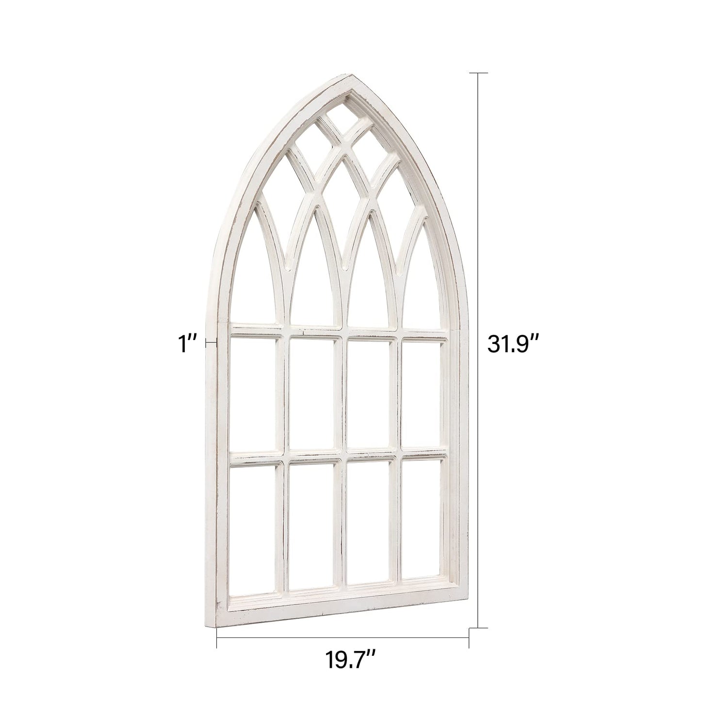 Sintosin Rustic Arched Window Frame 20 x 32 inch, Hanging Distressed White Window Pane Wall Decor, Farmhouse Window Frame Decor, Wooden Cathedral Window Frames for Wall Decor Living Room Christmas