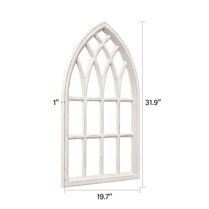 Sintosin Rustic Arched Window Frame 20 x 32 inch, Hanging Distressed White Window Pane Wall Decor, Farmhouse Window Frame Decor, Wooden Cathedral Window Frames for Wall Decor Living Room Christmas