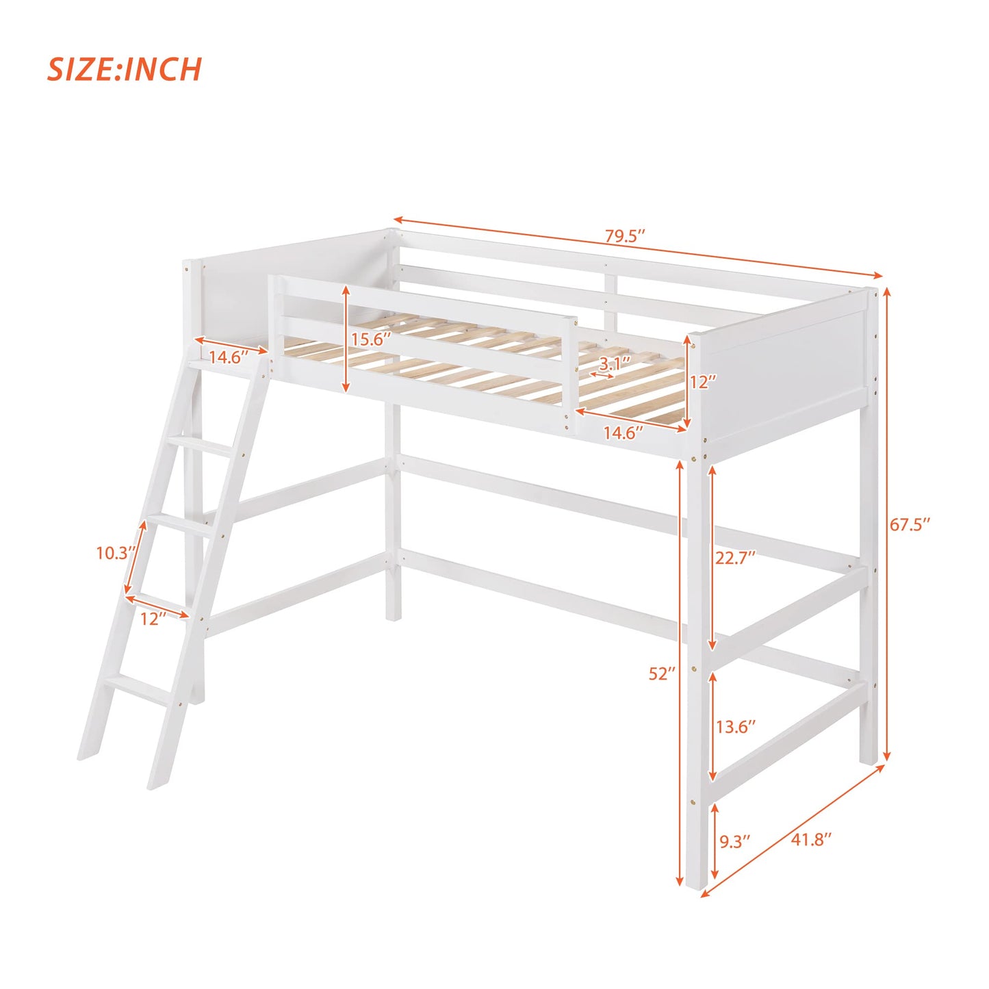 Harper & Bright Designs Solid Wood Twin Loft Bed with Ladder and Guardrails in White - WoodArtSupply