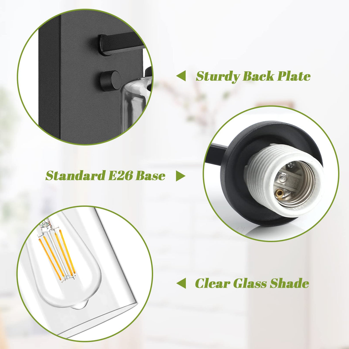 Set of 2 Wall Sconces for Bathroom, Modern Vanity Light Fixtures, Matte Black Wall Mount Lighting Lanterns, Farmhouse Wall Lights with Clear Glass Shade for Bedroom Living Room Mirror Hallway Kitchen VerRon