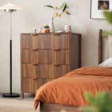 Mid Century Modern Dresser TV Stand, 4 Drawer Dresser Set of 2 for Bedroom Wood, Farmhouse Boho Storage Cabinet Side Table with Solid Natural Wood Legs, Long Wooden Dresser for Closet (Walnut) affeivul