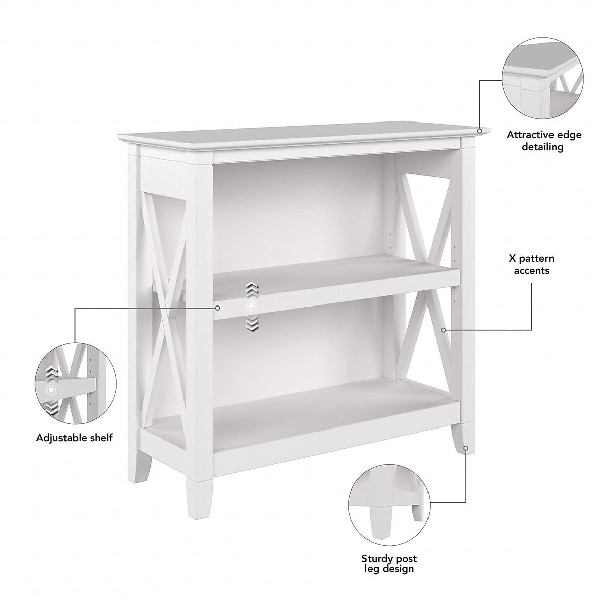 Bush Furniture Key West Small 2-Shelf Bookcase in Pure White Oak Bush Business Furniture