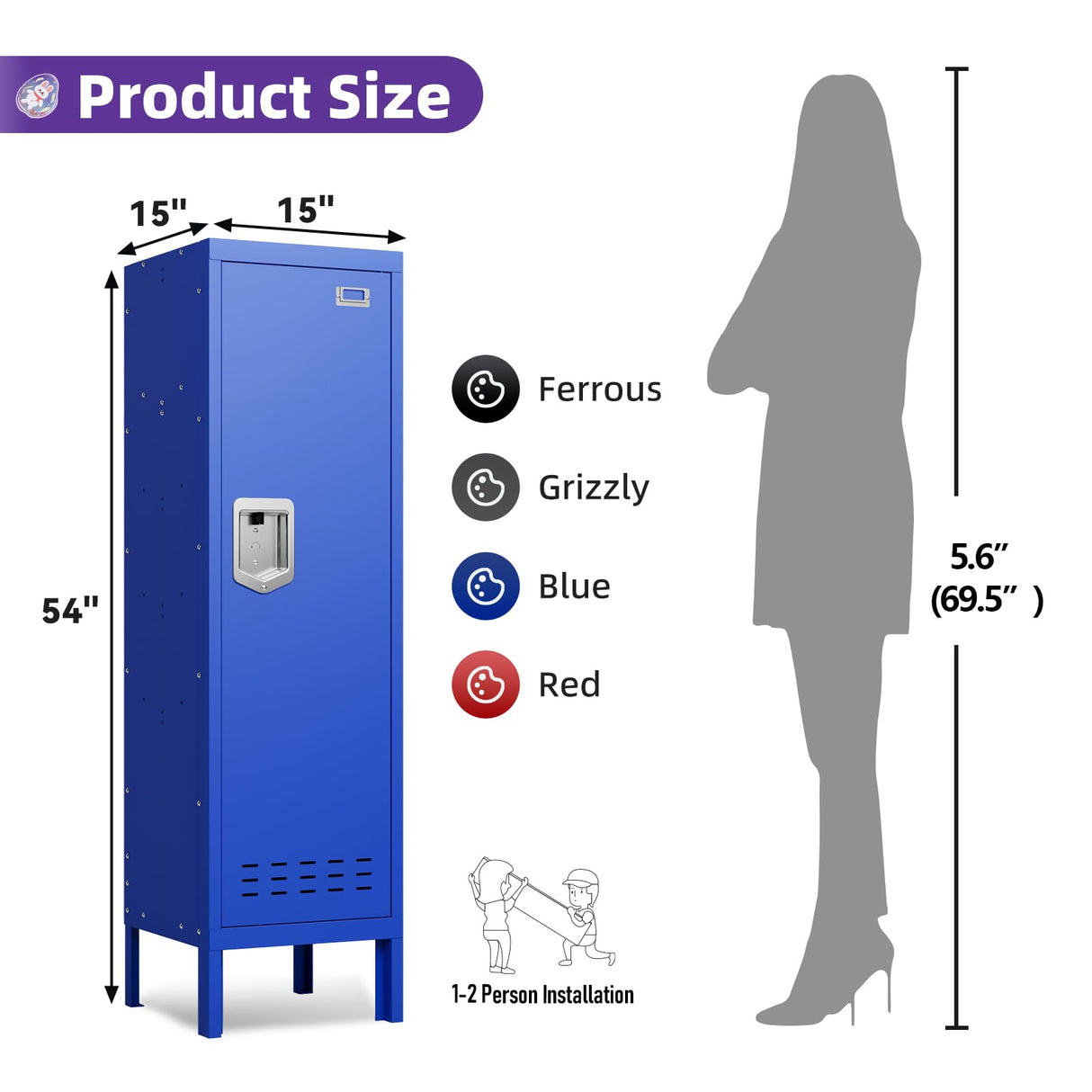 BUTISOW Metal Cabinet Home Office Storage,Lockers,Lockable Employees Metal Locker with Door,54" Height Steel Locker,Lockable Steel Locker for Gym,School,Home,Office,Garage,Assembly Required BUTISOW