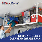 SafeRacks Overhead Garage Storage Rack, Heavy Duty Racks for Garage w/ 600 lb Capacity, Easy Garage Storage Adjustable Storage Rack Ceiling Mount Storage for Garage 4x8 White, 24"-45" (2 Pack) SafeRacks