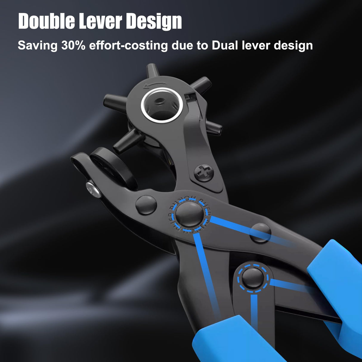 Diyife Professional Leather Hole Puncher, Full Set Punch Tool Kits for Belt, Watch Band, Shoe, Crafting, Handbag Straps, Fabric, with Extra Punch Plates and Ruler, Multi Hole Sizes Make - Blue Diyife