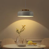 HUAWIYA Modern Pendant Lighting, 17.7 inch,Natural Wood Cap, Drum Simple Large Pendant Light Fixture Chadelier for Dining Table, Kitchen Island, Matte White HUAWIYA