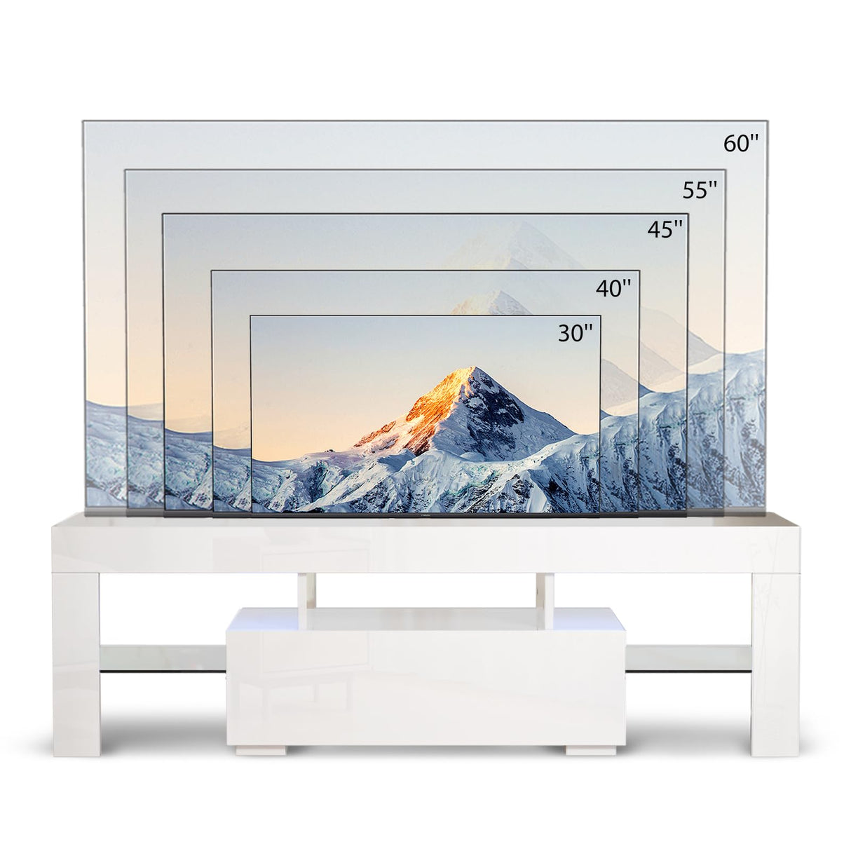 VINGLI LED TV Stand, 51'' High Glossy Modern Entertainment Center with LED Lights and Storage for 40/43/50/55 Inch TV (White, 51'' x 14'' x 18'') VINGLI