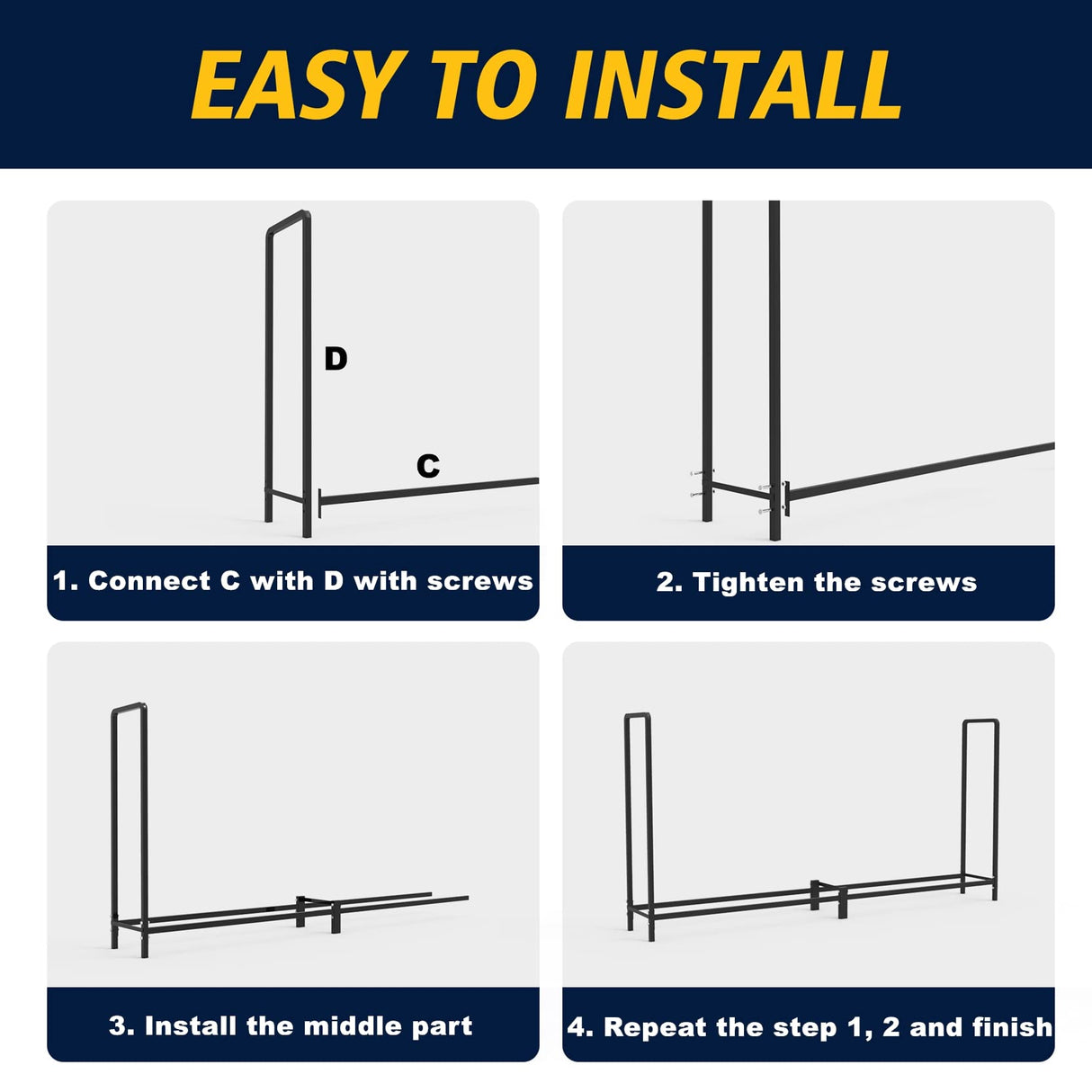 WALMANN 8ft Firewood Rack with Cover, Heavy Duty Firewood Rack With Weather Resistant 600D Oxford Fabric Cover, Indoor/Outdoor Wood Rack for Firewood WALMANN