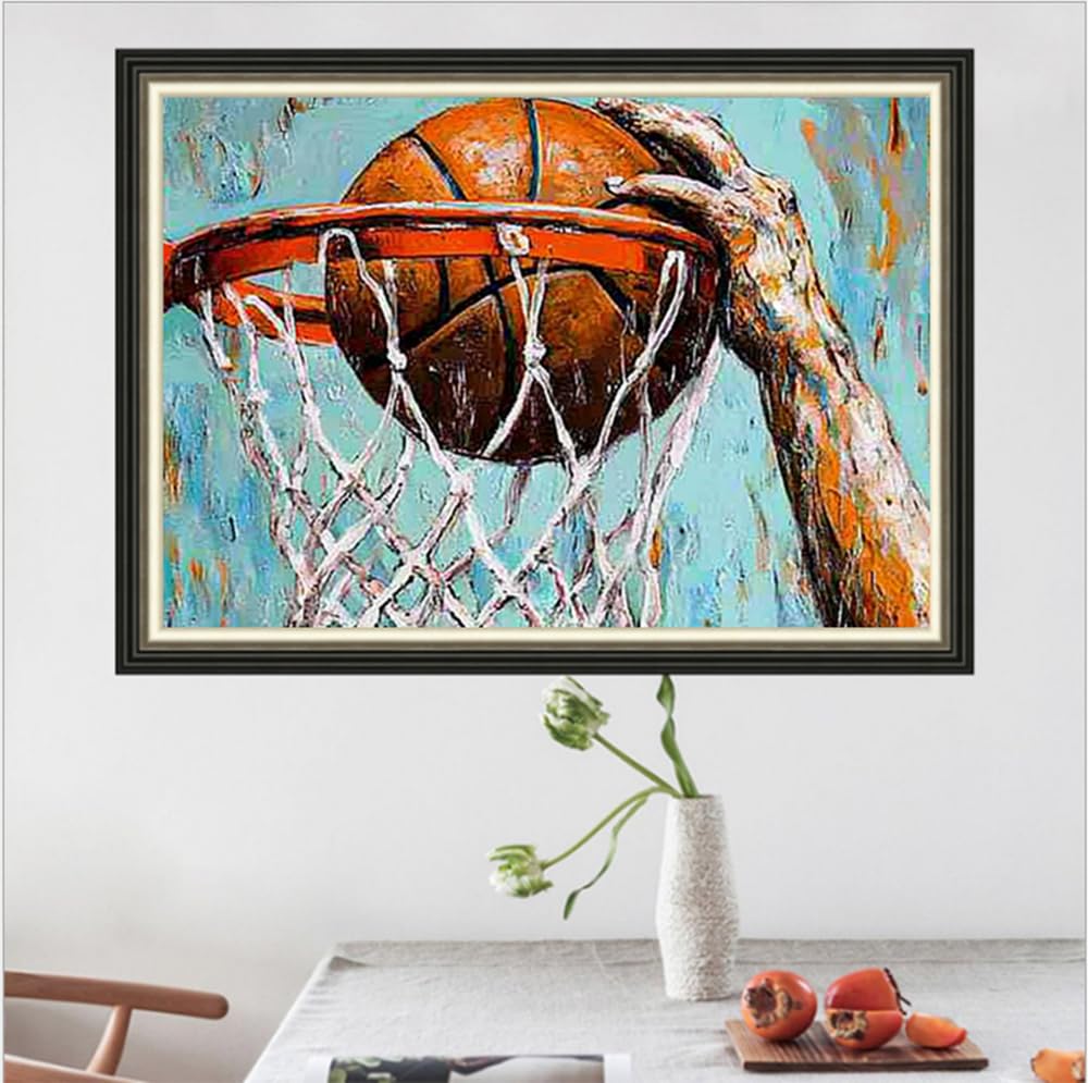 MaiYiYi Basketball Hoop Diamond Painting by Numbers, 5D Full Round Dunk Diamond Painting Set, Basketball Diamond Painting Dots Kit for Ball Lovers Adult Beginner Wall Art Decor (40X30 CM) MaiYiYi