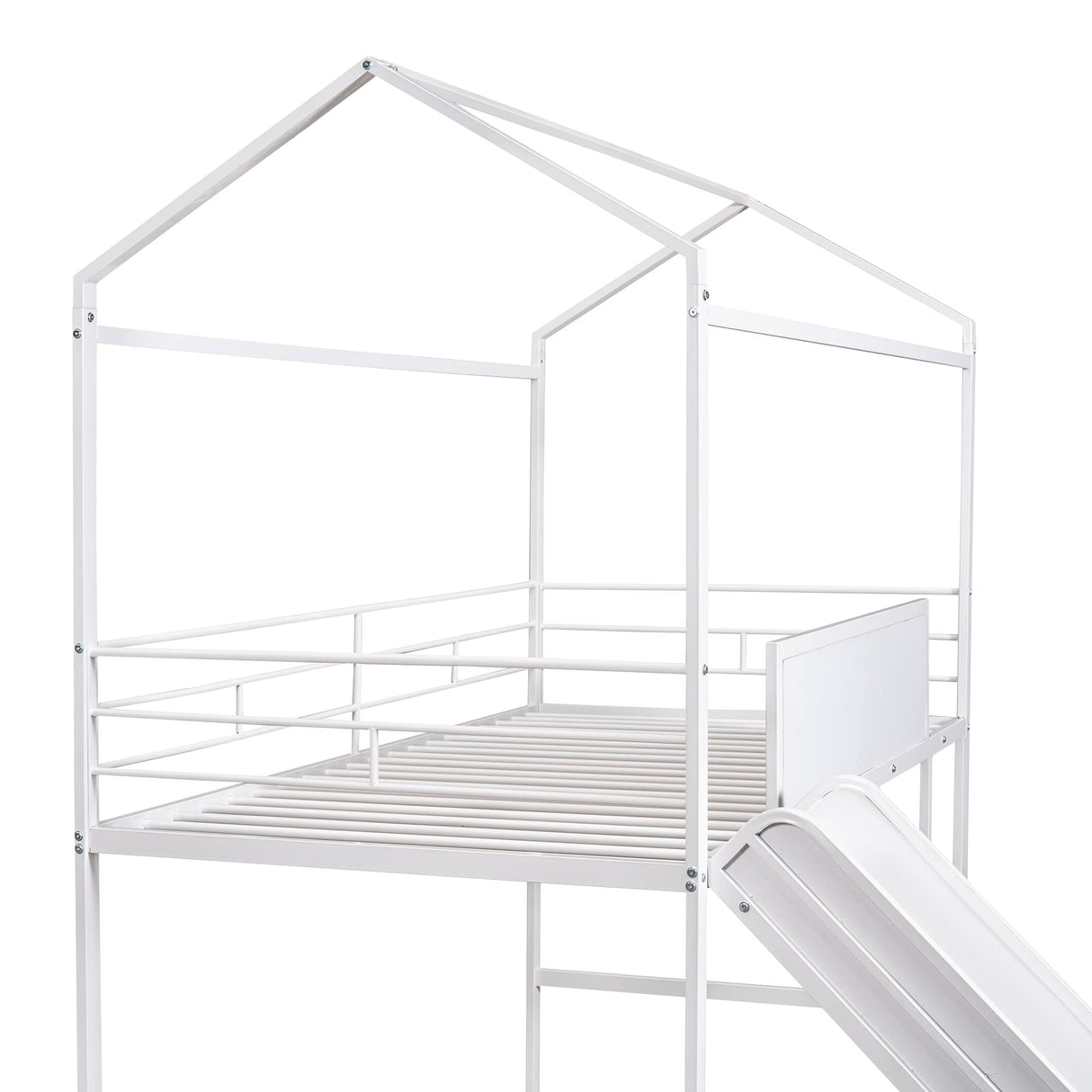 Harper & Bright Designs Twin Size House Loft Bed with Slide, Metal Loft Bed Frame Twin with Ladder, Kids Playhouse Loft Bed with Writing Board for Girls Boys, No Box Spring Needed, White Harper & Bright Designs