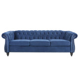 LEVNARY Three-Seat Velvet Sofa, Large Sofa Classic Tufted Chesterfield Settee Modern 3 Seater Couch Furniture Tufted Back for Living Room, Blue LEVNARY