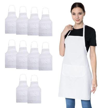 Hi loyaya White Aprons Bulk with Pockets for Women Girls Adults Chef, Set of 10 Kitchen Bib Apron for Cooking Baking Restaurant Painting DIY (10, White)