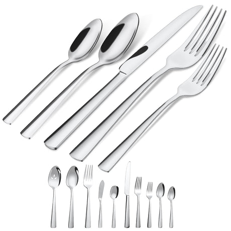 45-Piece Silverware Set Flatware Cutlery Set Service for 8, Durable Stainless Steel Tableware in Ergonomic Design Size and Weight, Kitchen Utensil Sets with Steak Knives, Rust-proof, Dishwasher Safe Brightown