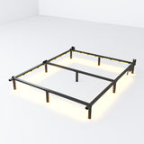 Bed Frame with Charging Station, Queen Bed Frame with LED Lights, 7 Inch High 9-Leg Support Sturdy Bed Base for Box Spring and Mattress, Easy Assembly, Black SHLAND