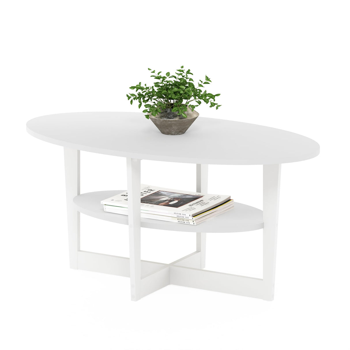 Furinno Jaya Oval Coffee Table, 35.43 (W) x 16.49 (H) x 19.69 (D) inches, White Furinno