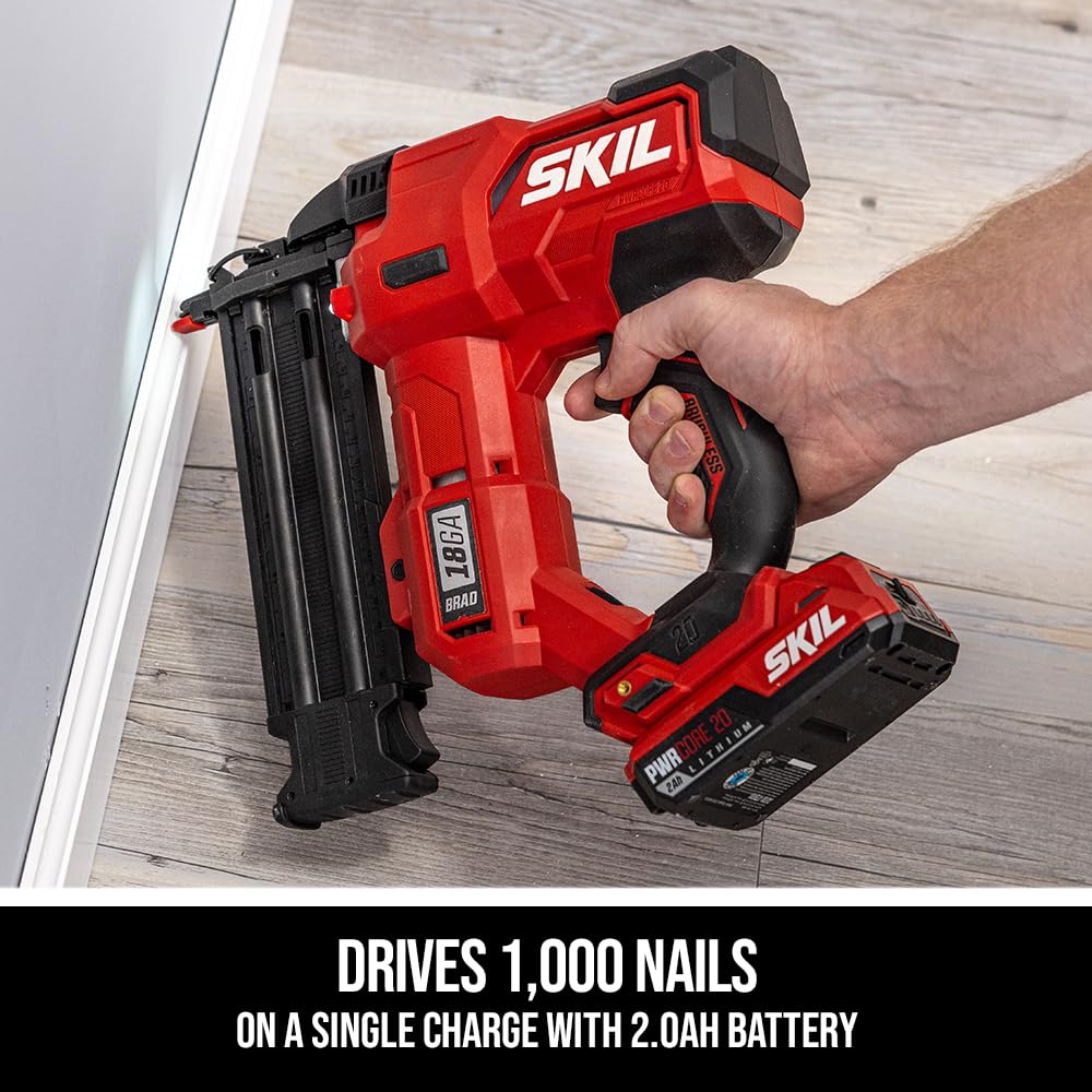 SKIL PWR CORE 20 Brushless 20V 18Ga Brad Nailer Kit including 2.0Ah USB-C Battery and Charger-NA1800B-10 Skil
