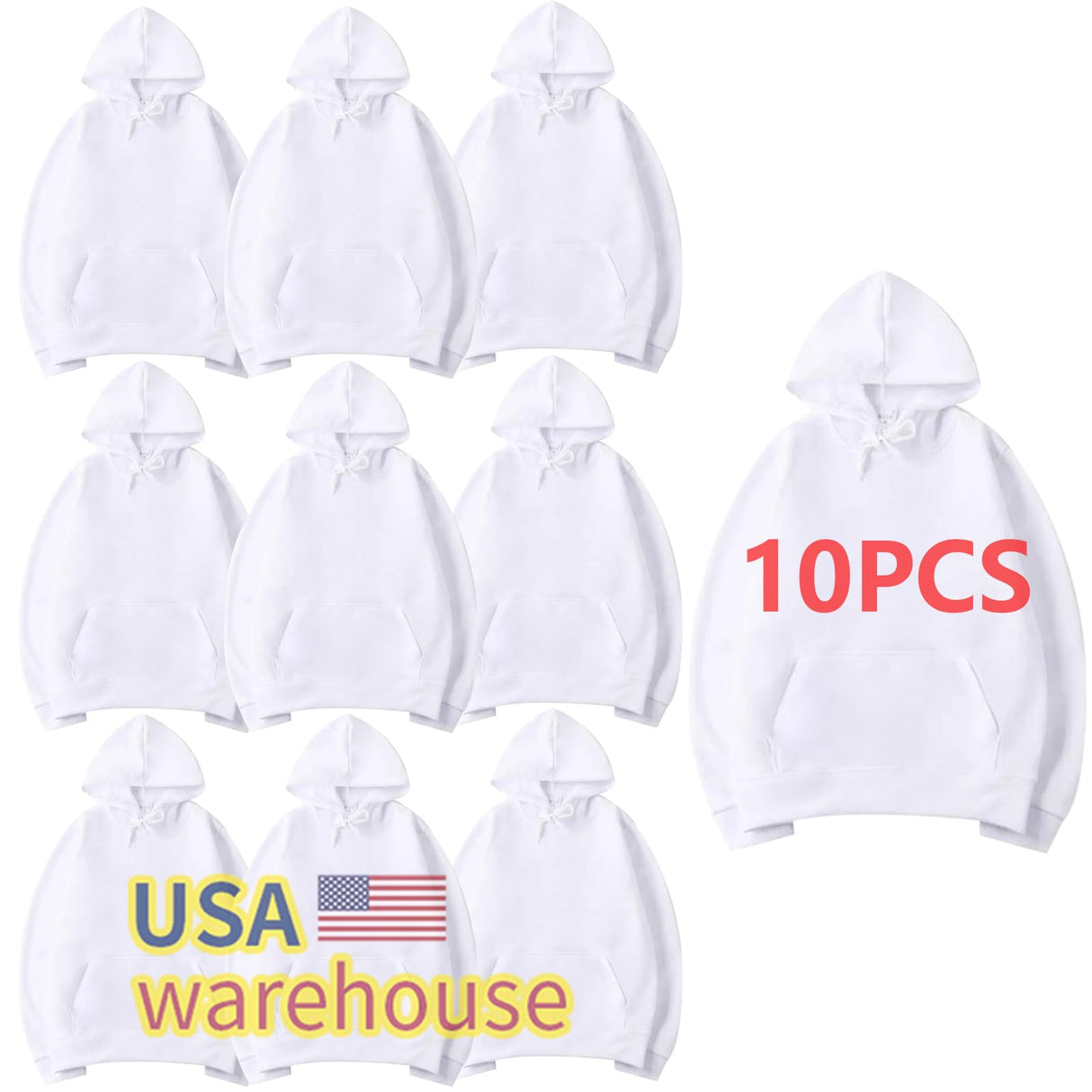 LaiHiulaan 10 PCS Sublimation Hoodies Blanks White Men 100 Polyester sweatshirt for Sublimation Bulk Hoodie Wholesale for Printing (Polyester, S) LaiHiulaan
