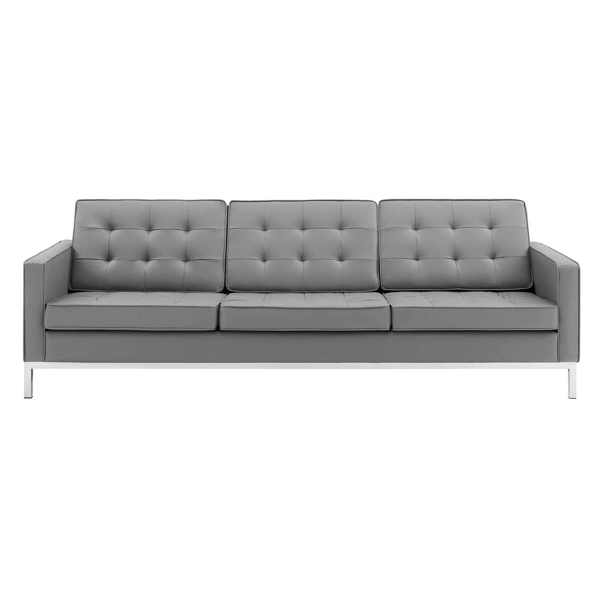 Modway Loft Tufted Button Faux Leather Upholstered Sofa in Silver Gray Modway