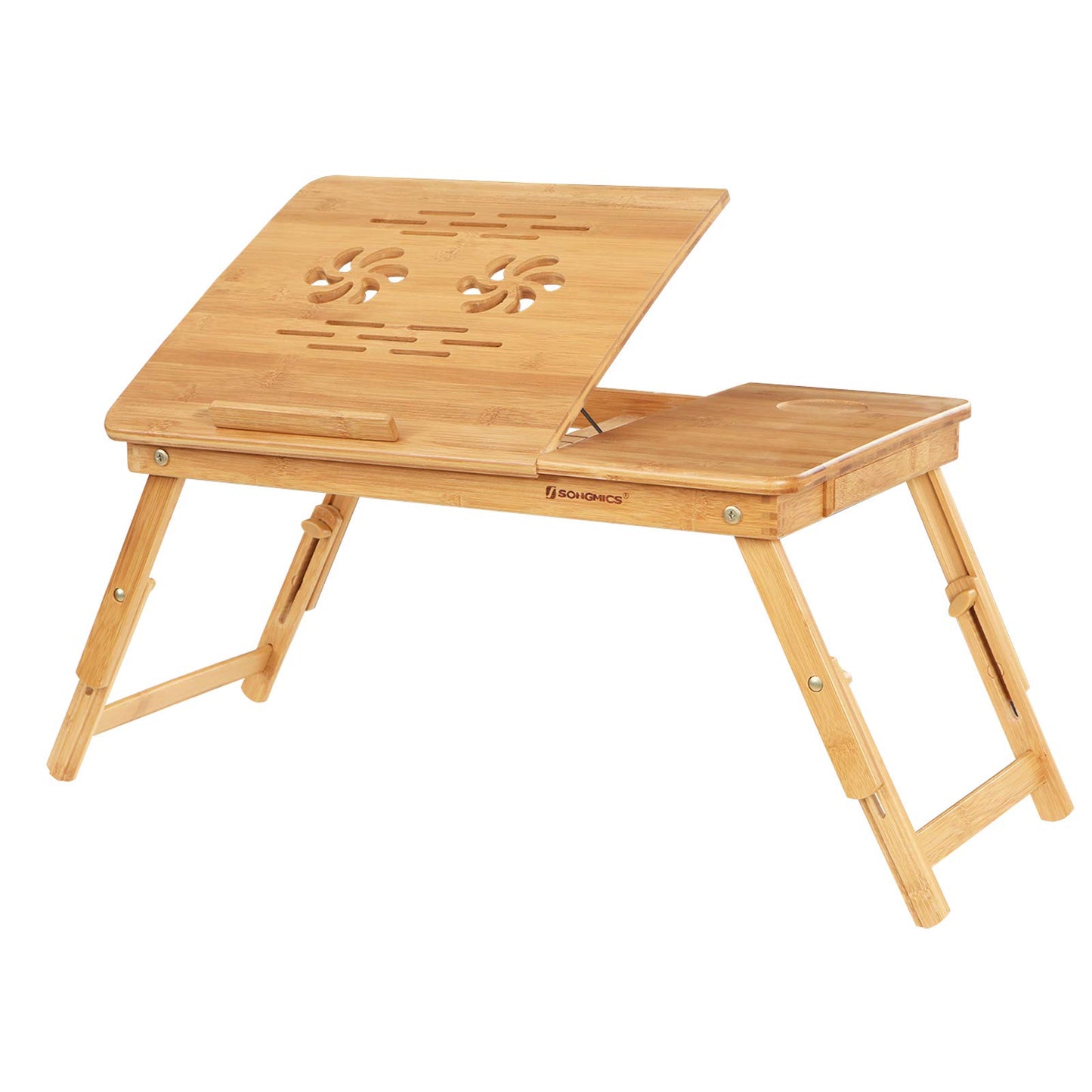 SONGMICS Bamboo Laptop Desk Serving Bed Tray Breakfast Table Tilting Top with Drawer - WoodArtSupply