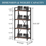 BON AUGURE Rustic Oak 4-Tier Industrial Bookshelf – Modern Open Etagere for Home and Office BON AUGURE