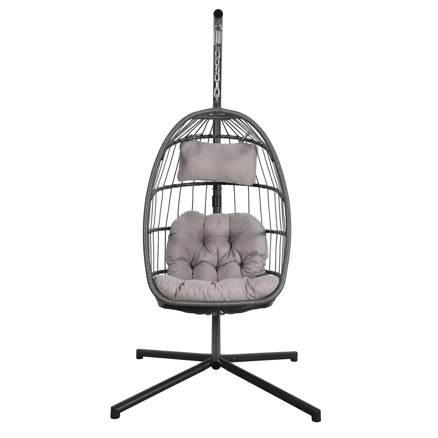 Yangming Hanging Egg Swing Chair with Stand and Weather Cover, Foldable for Indoor Outdoor, Wicker Rattan Basket with Cushion for Bedroom, Patio, Porch