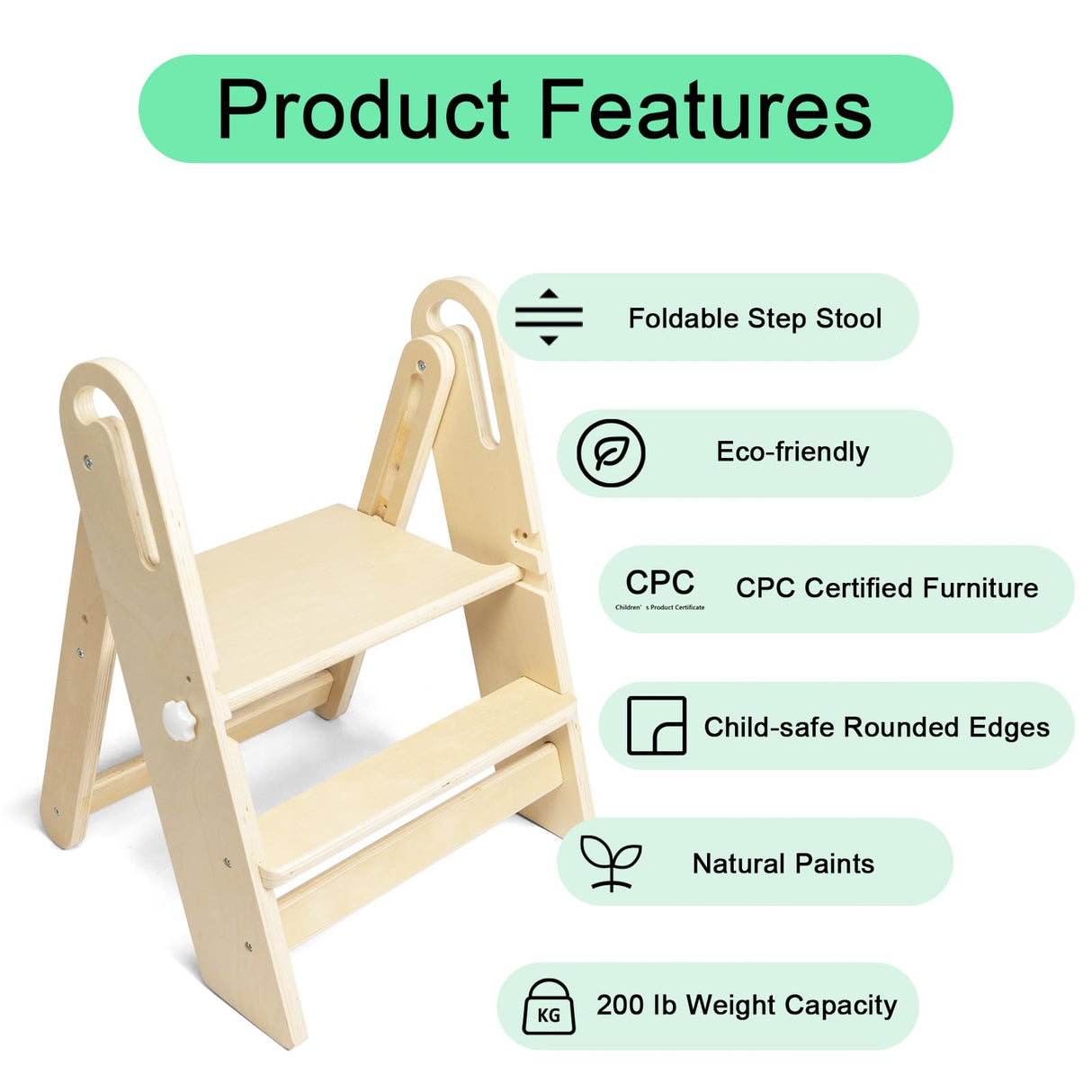 WOOD CITY Toddler Step Stool Foldable for Bathroom Sink, Adjustable 2 Step Stool for Kids Toilet Potty Training Stool with Handles,Child Kitchen Counter Stool Helper, Montessori Kitchen Stools WOOD CITY