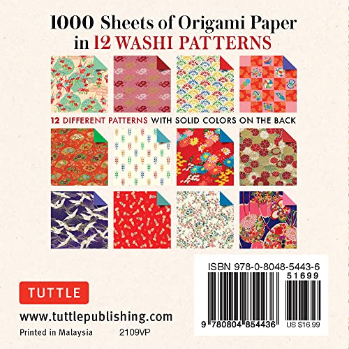 Origami Paper Washi Patterns 1,000 sheets 4" (10 cm): Tuttle Origami Paper: Double-Sided Origami Sheets Printed with 12 Different Designs (Instructions for Origami Crane Included) WoodArtSupply