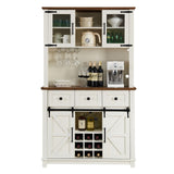 AMERLIFE Coffee Bar Cabinet with Sliding Barn Door, 72" Farmhouse Kitchen Sideboard, Buffet Storage Table, 3 Drawers, LED Lights, Tall Hutch Home Bar for Dining Room, White AMERLIFE