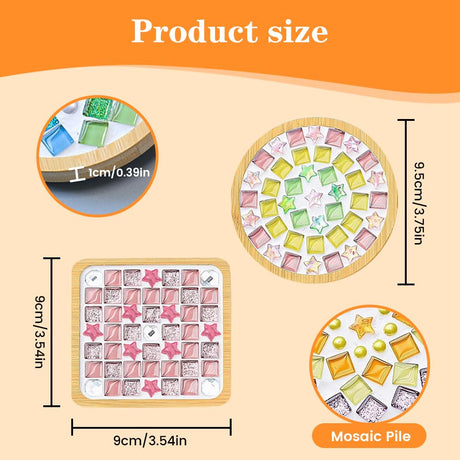 Airsnigi 10 Set DIY Mosaic Tiles for Crafts Mixed Color Mosaic Kits with Wooden Coasters Handmade Glass Coasters Crafts Set for Adult Creative Handmade Home Decoration Gift Airsnigi