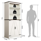 Farmhouse Tall Storage Cabinet with Adjustable Shelves and Barn Doors - 71in White Kitchen Pantry Hlivelood