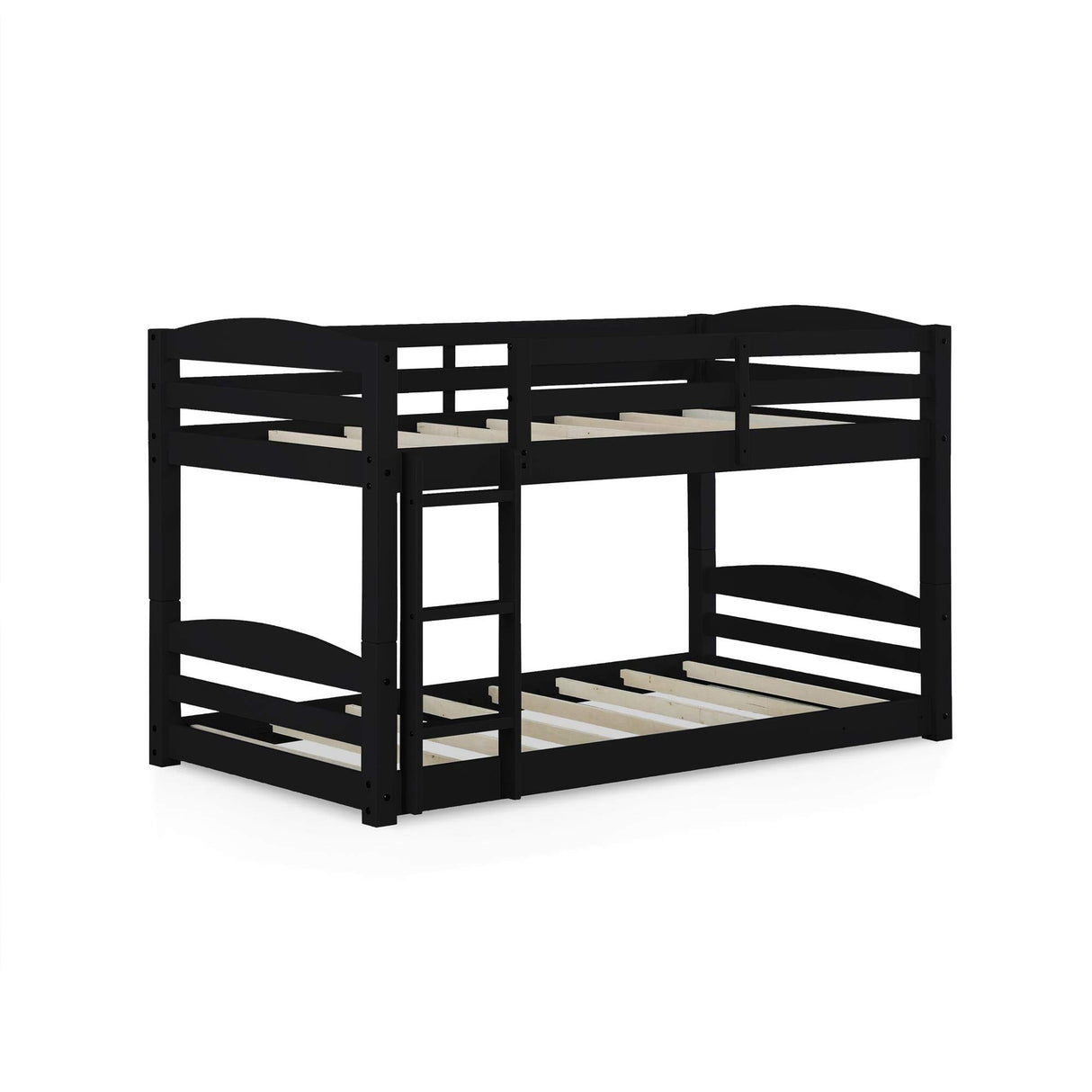 DHP Phoenix Twin Bunk Bed with Ladder, Black, Space-Saving Design, Solid Wood Construction DHP