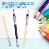 FULANDL 24Pcs Pencil Extenders Set, Pencil Lengthener, Including 16PCS Wooden Handle Adjustable Dual Head Pencil Extender Holder, 8PCS Plastic Pencil Cap, School Office Art Write Tool FULANDL