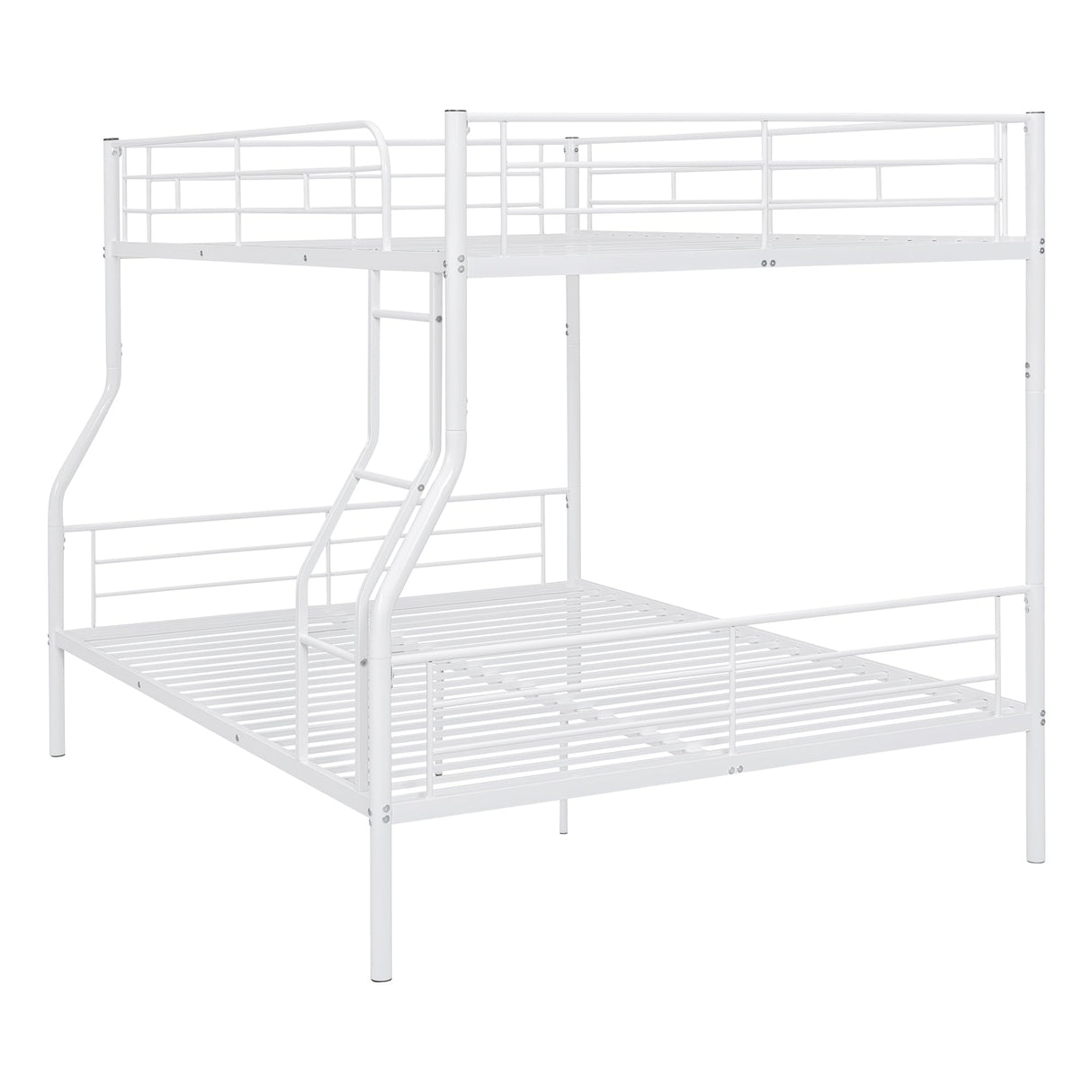 Metal Bunk Beds Full XL Over Queen Size with Ladder and High Guardrail, Able to Split, Full XL Over Queen Metal Bunk Beds, Storage Space, Noise Free, Easy Assembly (White) Bellemave