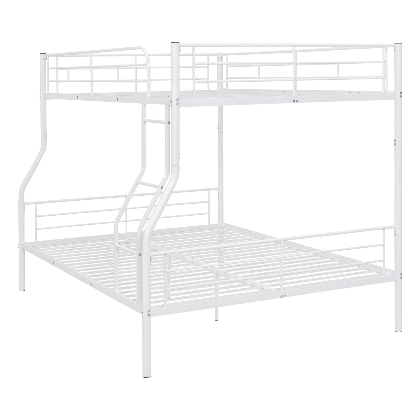 Metal Bunk Beds Full XL Over Queen Size with Ladder and High Guardrail, Able to Split, Full XL Over Queen Metal Bunk Beds, Storage Space, Noise Free, Easy Assembly (White)