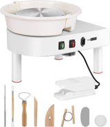 VIVOHOME 25CM Pottery Wheel Forming Machine 350W Electric DIY Clay Tool with Foot Pedal and Detachable Basin for Ceramic Work Art Craft White VIVOHOME