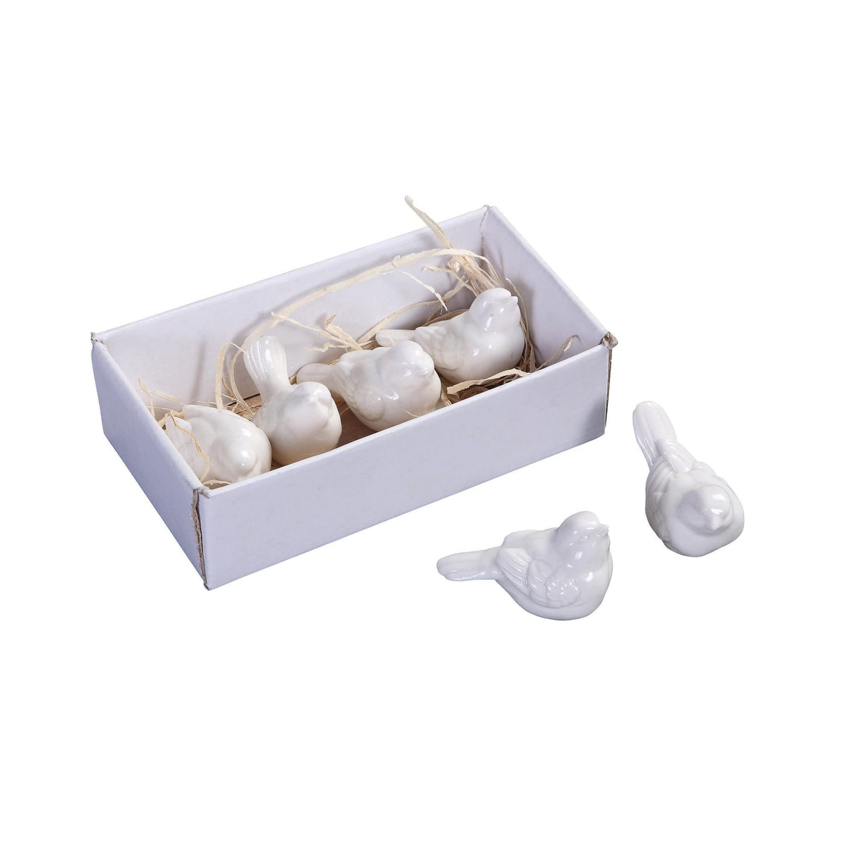Set of 6 White Ceramic Birds Creative Co-Op